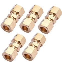 ZKZX Brass Compression Tube Pipe Fitting Connector, Straight Coupling Adapter (3/8" OD Compression x 3/8" OD Compression)